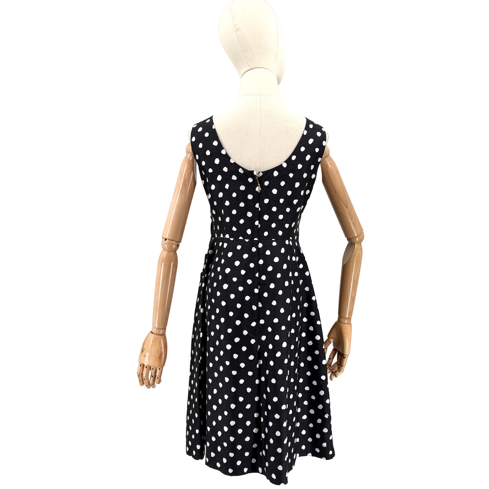 Kate Spade Black White Polkadot 100% Silk Bow Pocket Cocktail Dress
