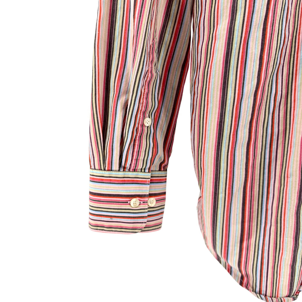 Lacoste Red Pink Striped Multi Color 100% Cotton Button Down Dress Shirt