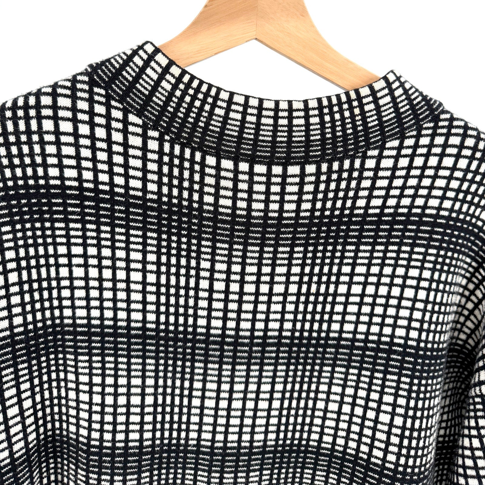 French Connection Black White Grid Plaid Zip Mock Neck Sweater Top
