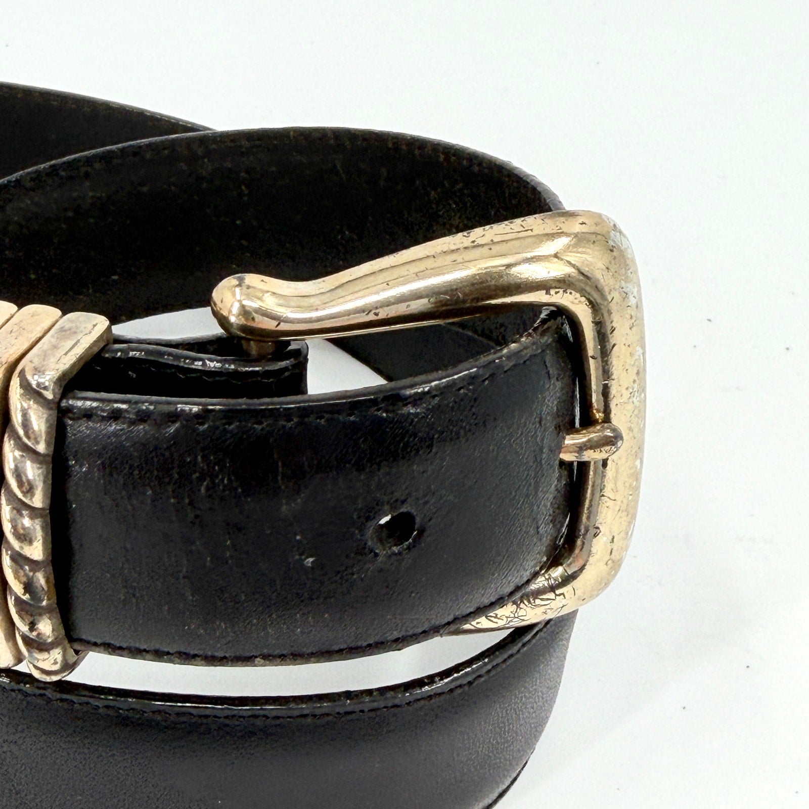 Vintage 90s Brighton Black Genuine Leather Silver Buckle Belt