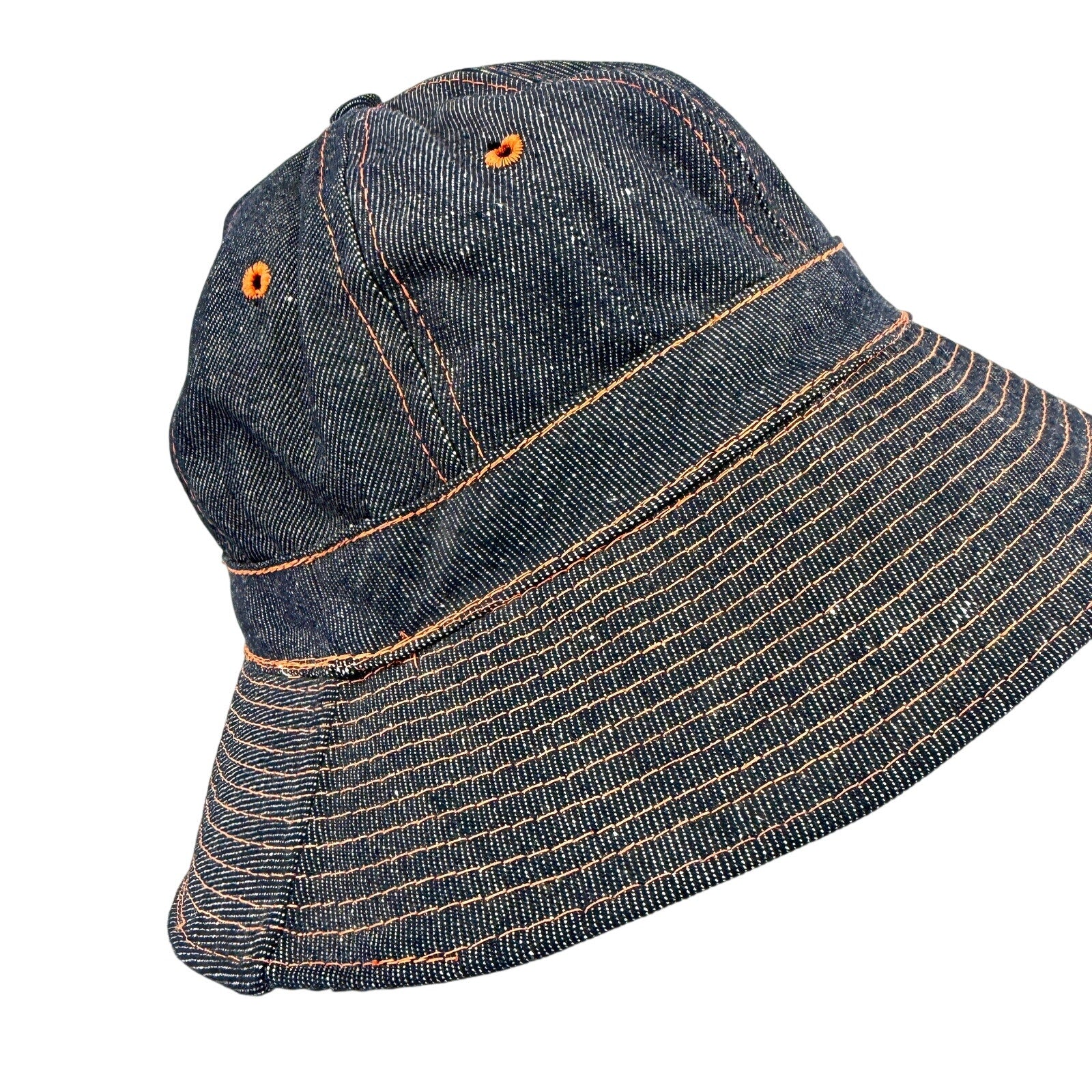 Vintage 80s Markwort Dark Blue Denim Orange Stitch Bucket Hat