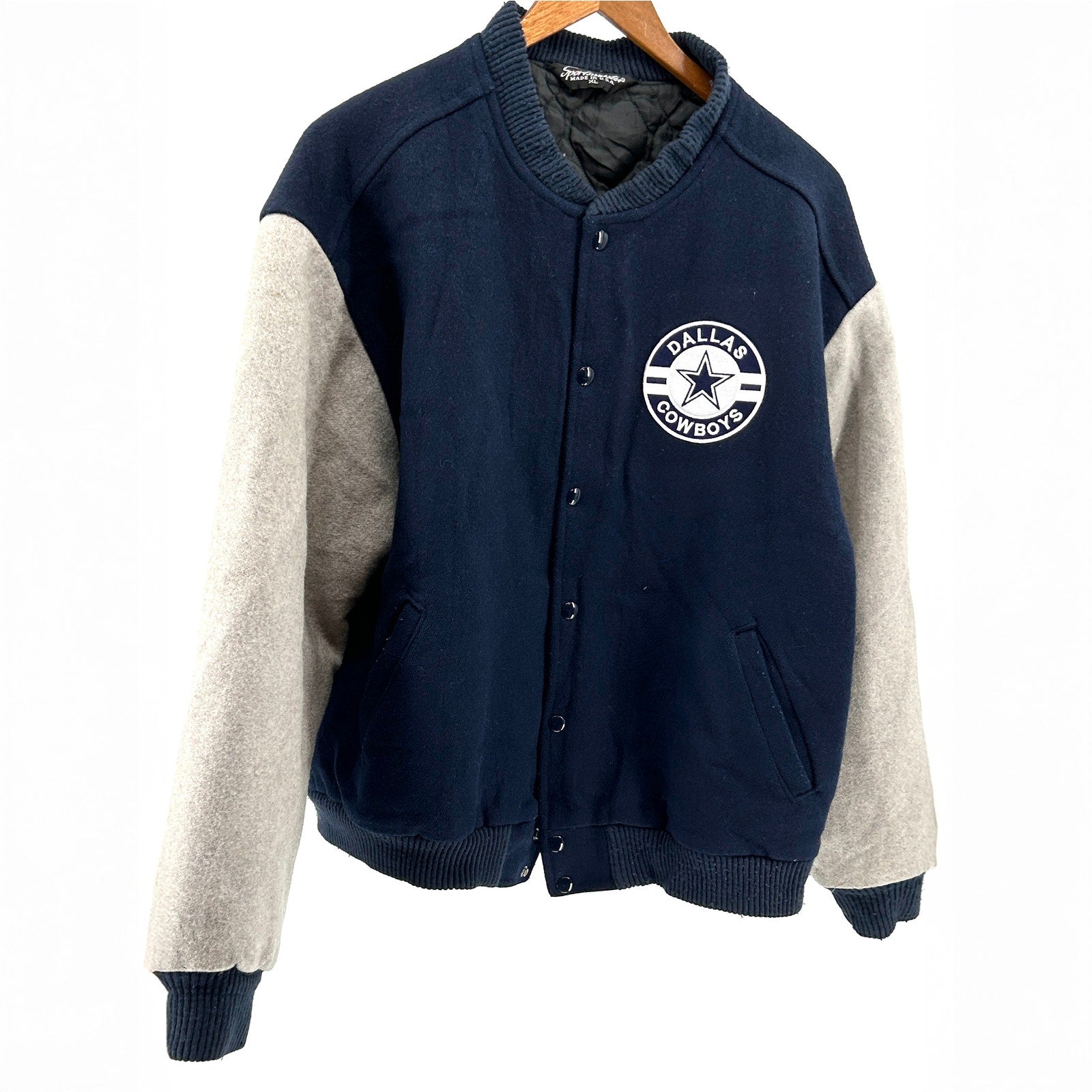 Vintage 90s Sportsmaster Navy Gray Varsity Jacket w/ Dallas Cowboys Patch
