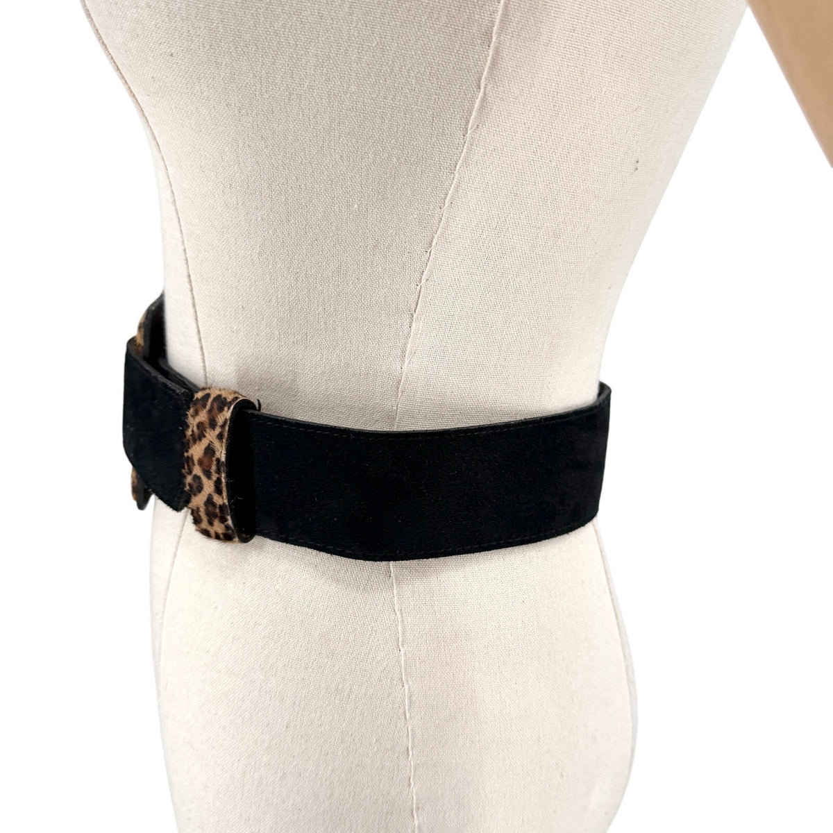 Vintage 90s Black Genuine Suede Oversized Leopard Buckle Belt