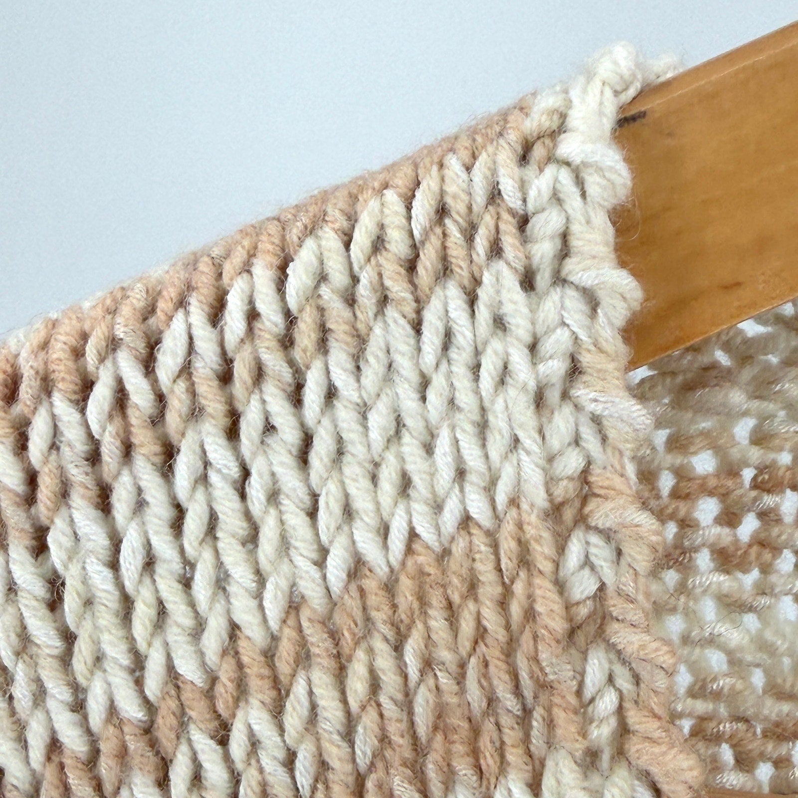 Vintage 80s Handmade Beige Cream Striped Scoop Neck Short Sleeve Sweater