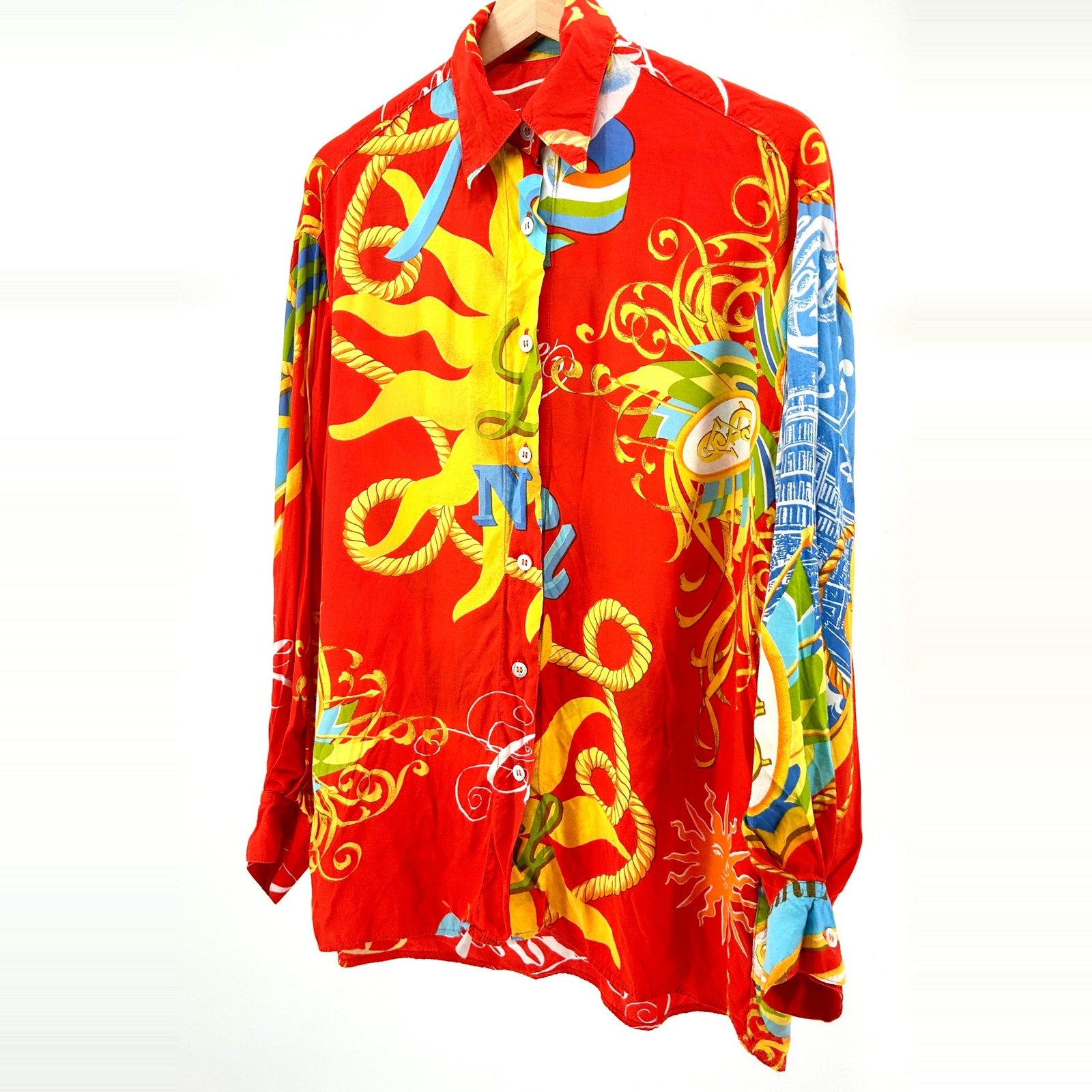 Vintage 90s Oaks by Ferre Gianfranco Ferré Red Riviera Soleil Cannes Shirt