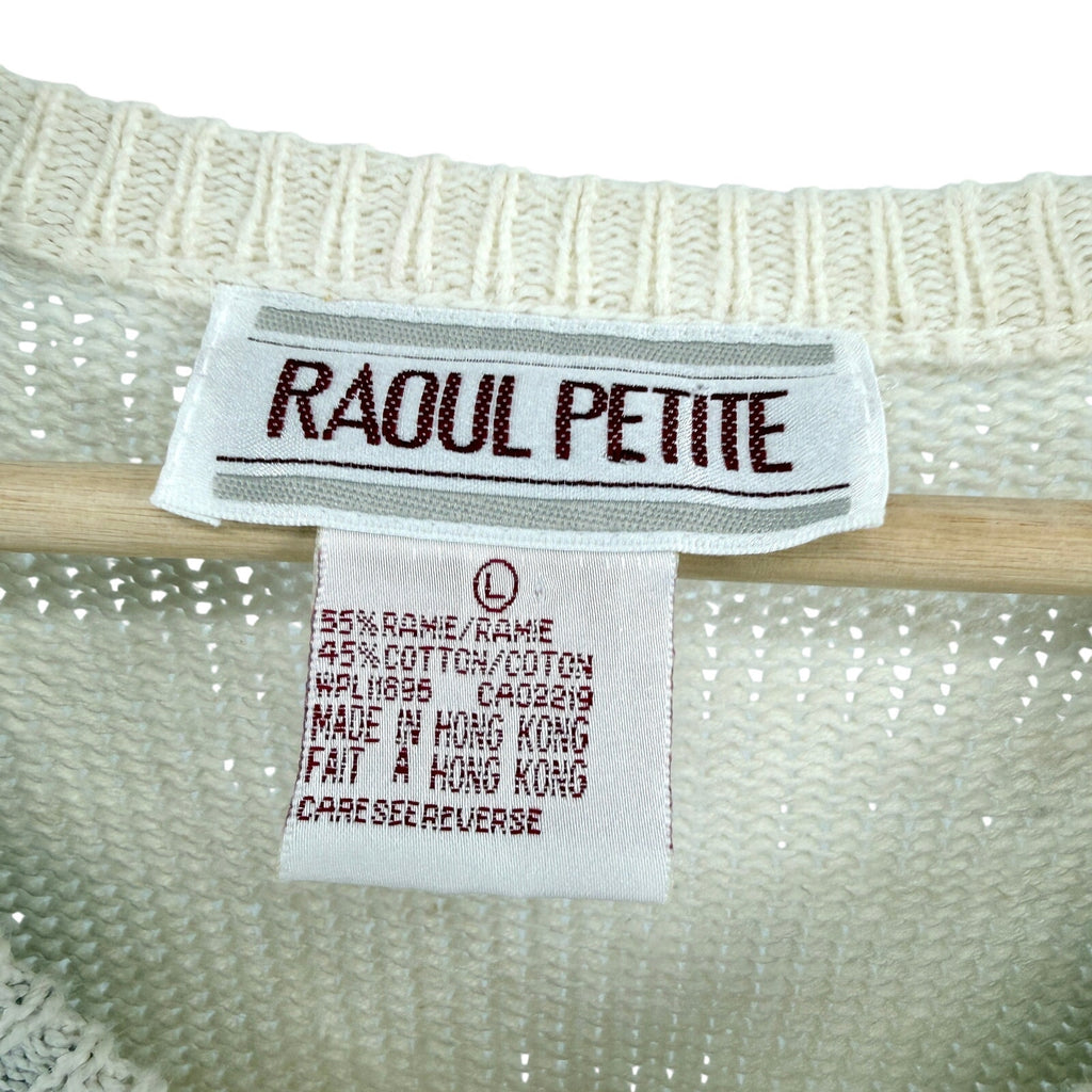 Vintage 80s Raoul Petite Ivory Black Chevron Knit Sweater