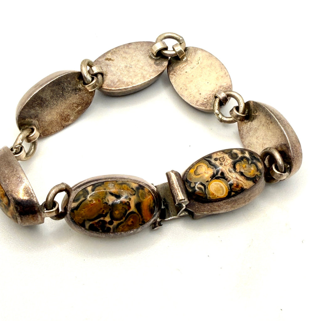Vintage 90s Mexico Tan Sterling Silver Southwest Stamped Jasper Link Bracelet