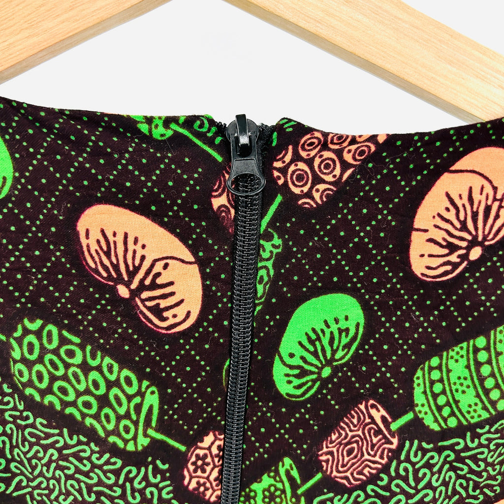 NWT Tribalbyn Green Coral Mushroom Ankara Print Cotton Balloon Sleeve Jumpsuit