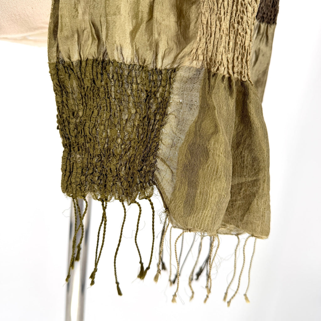 Vintage Y2K Olive Sage Green Silk Crinkled Patchwork Scarf