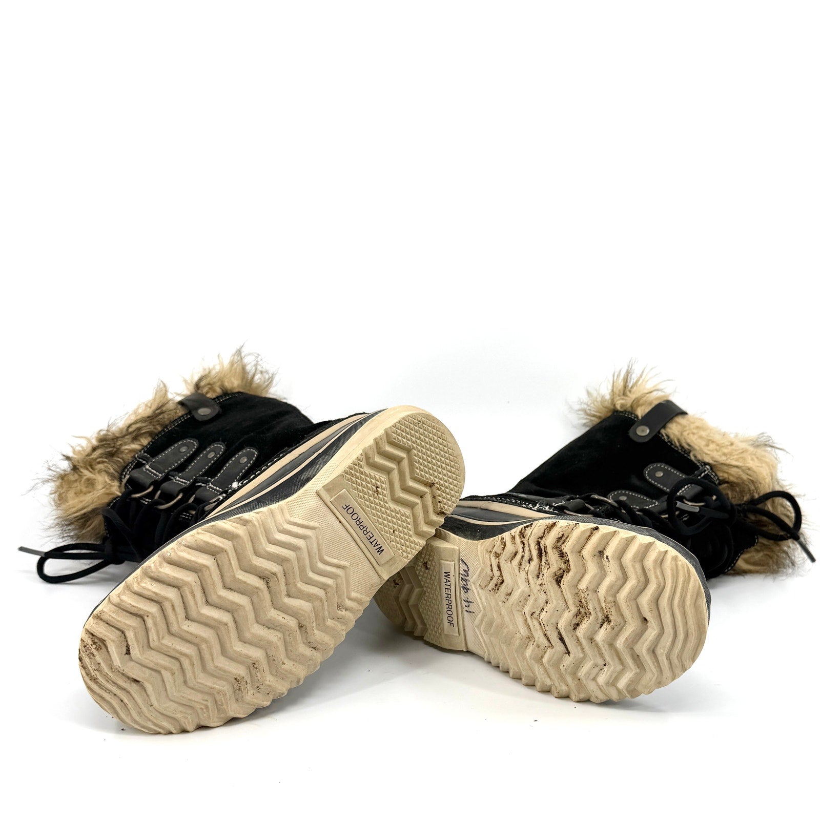 Sorel Black Genuine Leather Faux Fur Waterproof Snow Boots