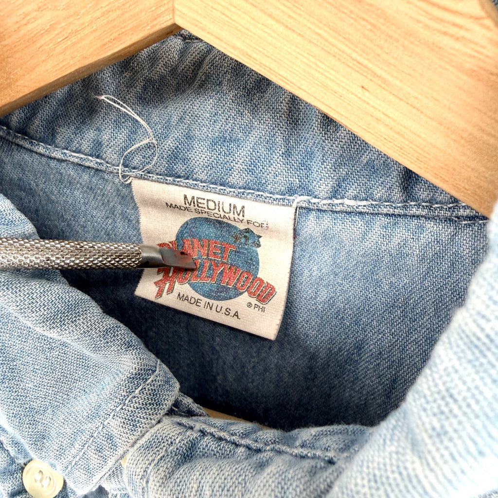 Vintage 90s Planet Hollywood NYC Light Wash 100% Cotton Denim Shirt