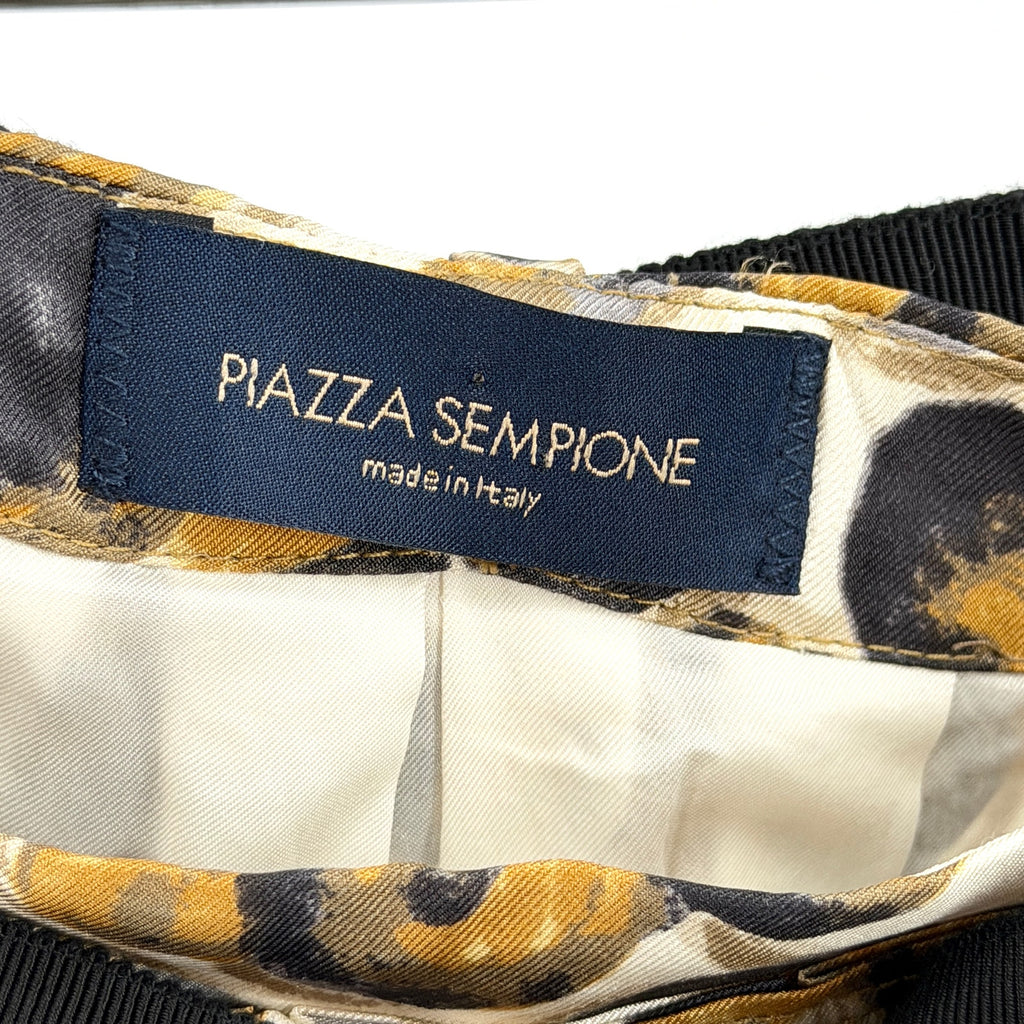 Piazza Sempione Cream Black Mustard Circle Print Silky Midi Skirt