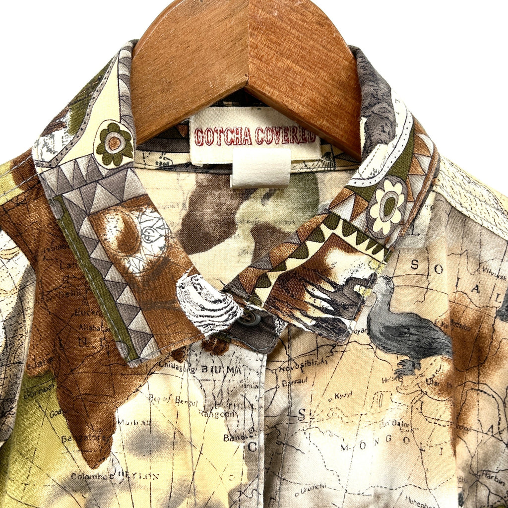 Vintage 90s Gotcha Covered Khaki 100% Cotton Safari Animal Button Down Shirt