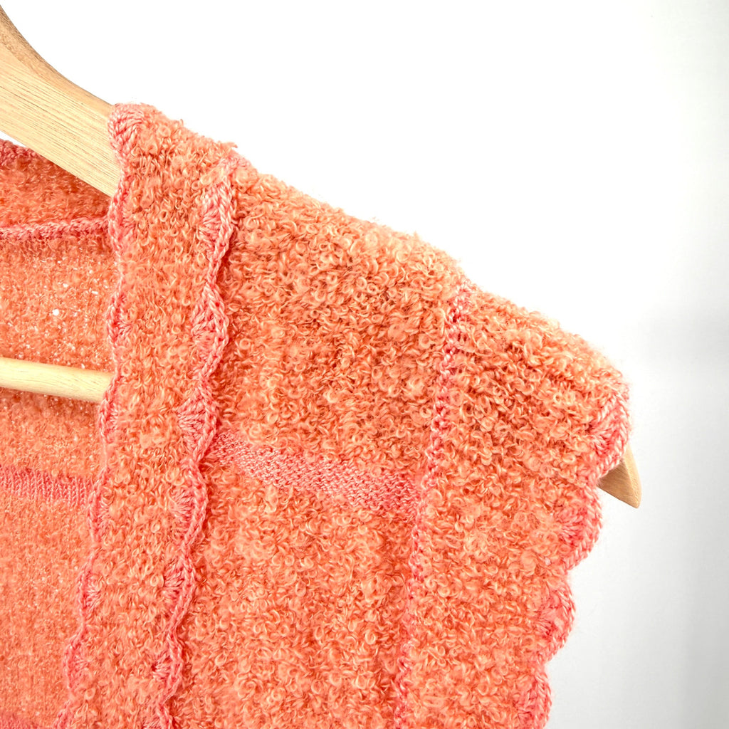 Vintage 70s Orange Sherbet Boho Scalloped Trim Button Front Sweater Vest