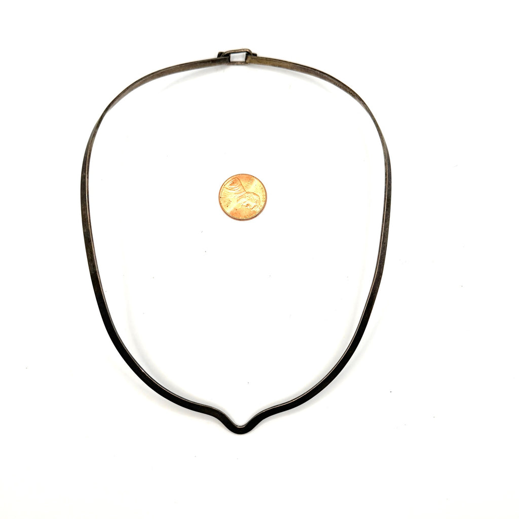 Vintage 90s Stamped Mexico Sterling Silver V Neck Rigid Collar Choker Necklace