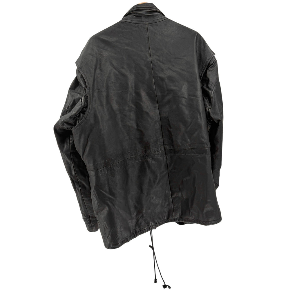 Vintage 90s Black Genuine Leather Utility Field Drawstring Jacket