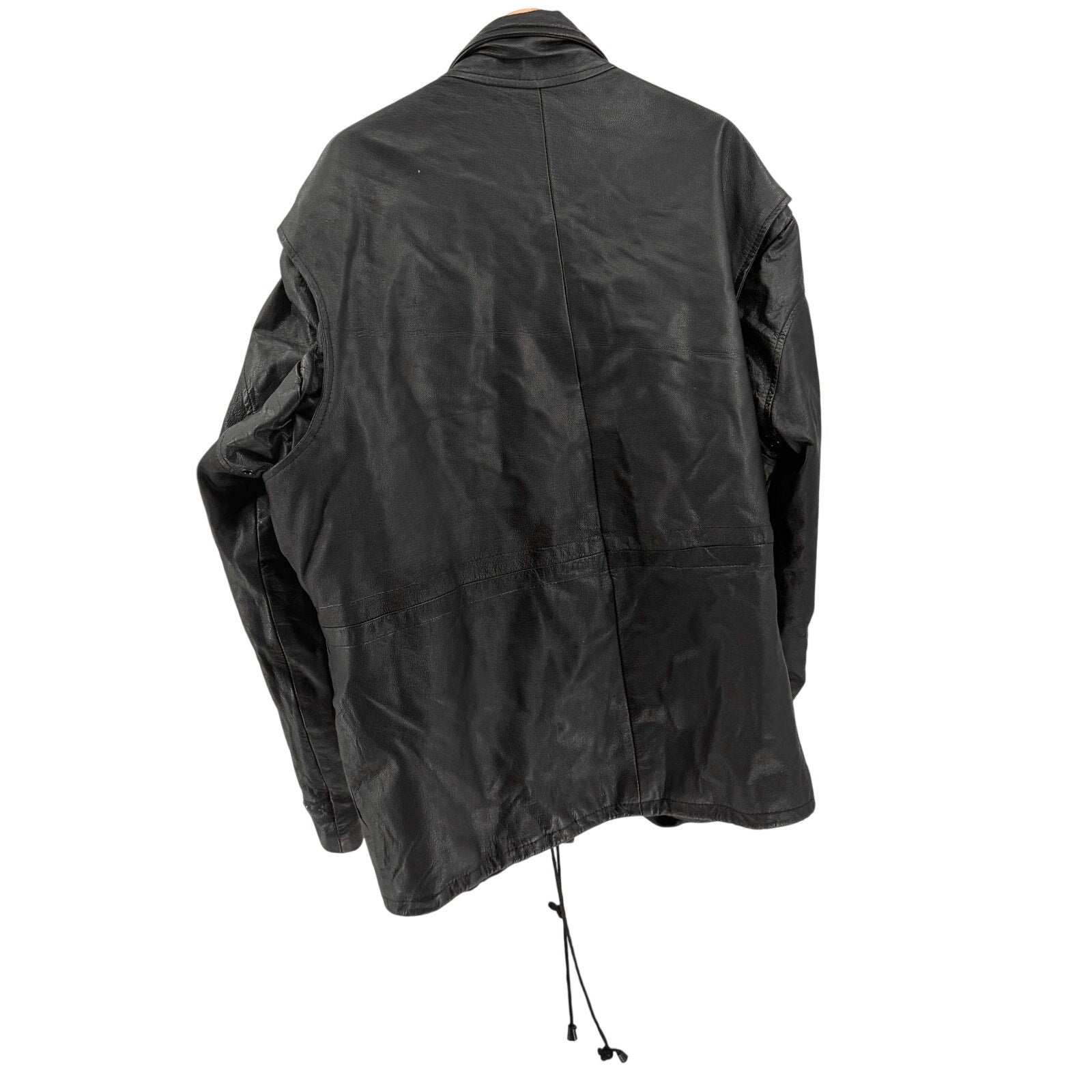 Vintage 90s Black Genuine Leather Utility Field Drawstring Jacket