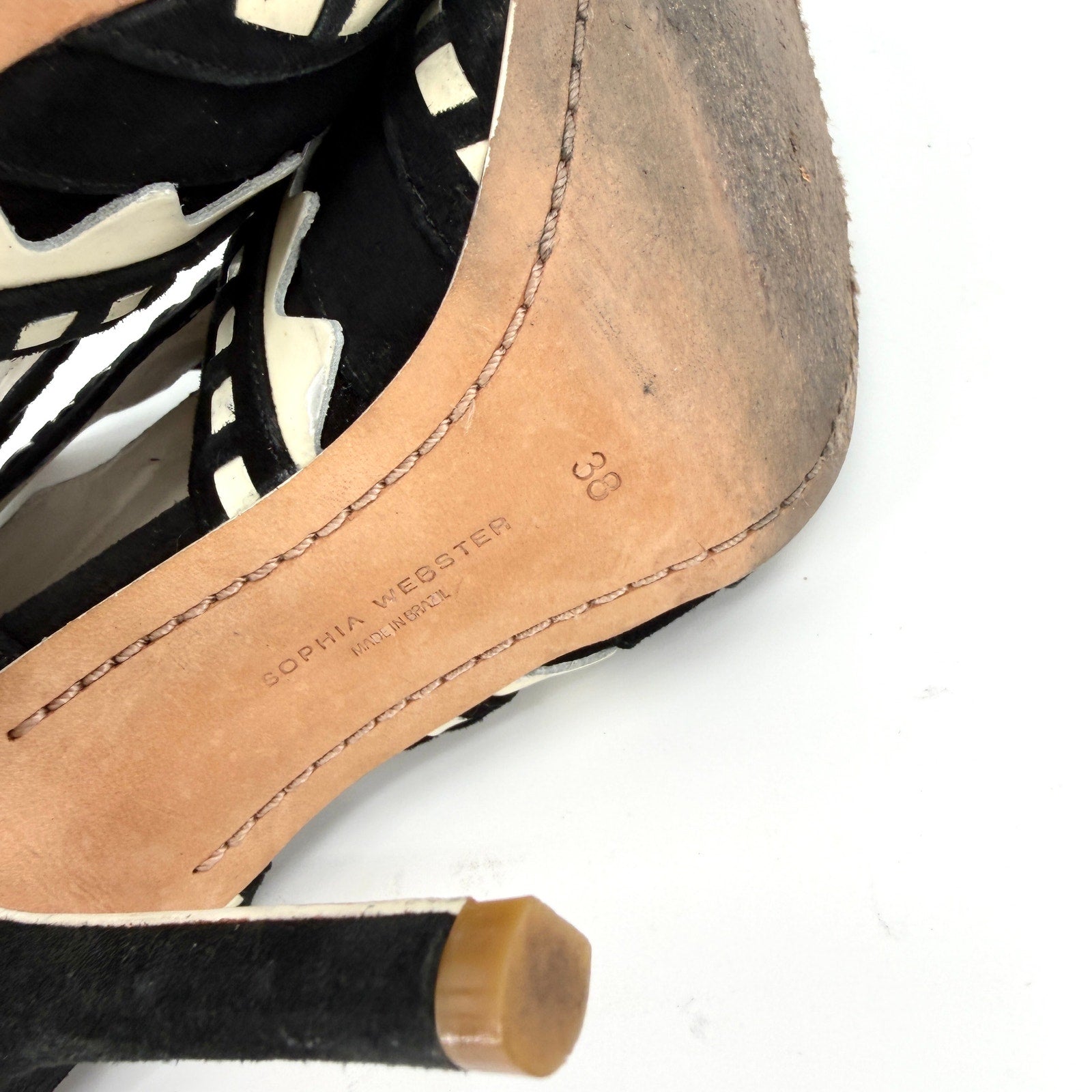 Sophia Webster Black White Genuine Suede Riko Lace Up Stiletto Sandals
