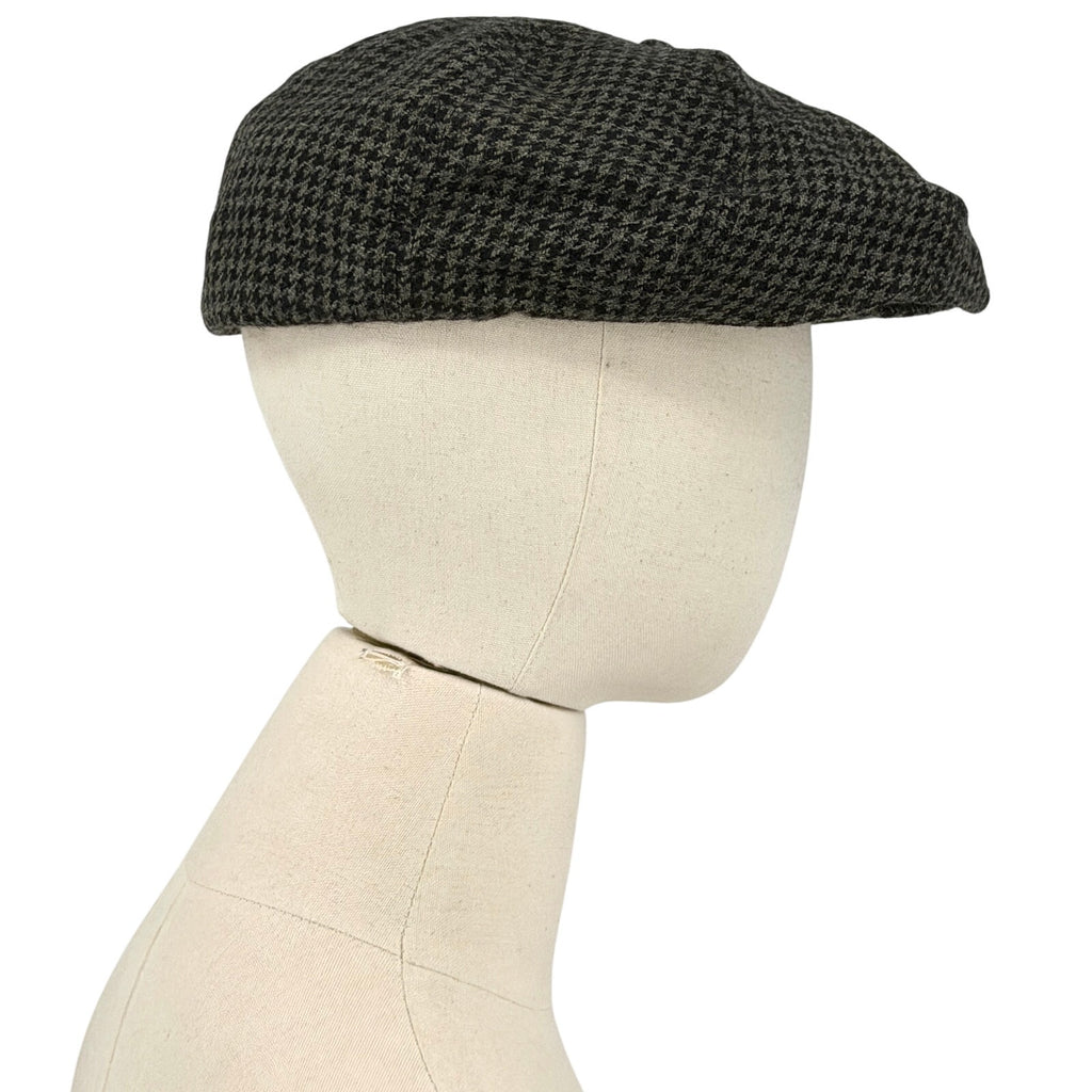 Vintage 90s Perry Ellis Portfolio Grey Black Houndstooth 100% Wool Newsboy Hat