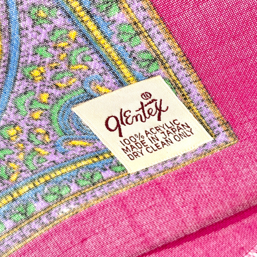 Vintage 70s Glentex Made in Japan Pink Paisley Oversized Square Scarf