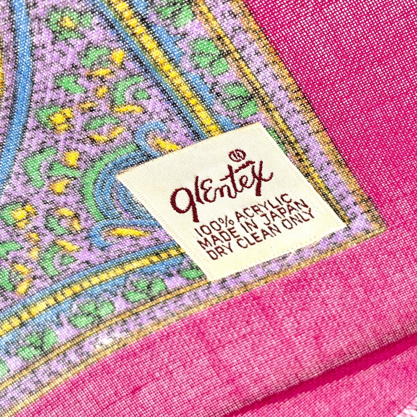 Vintage 70s Glentex Made in Japan Pink Paisley Oversized Square Scarf
