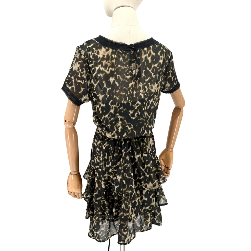 Converse One Star Leopard Print Sheer Ruffle Tiered Mini Dress