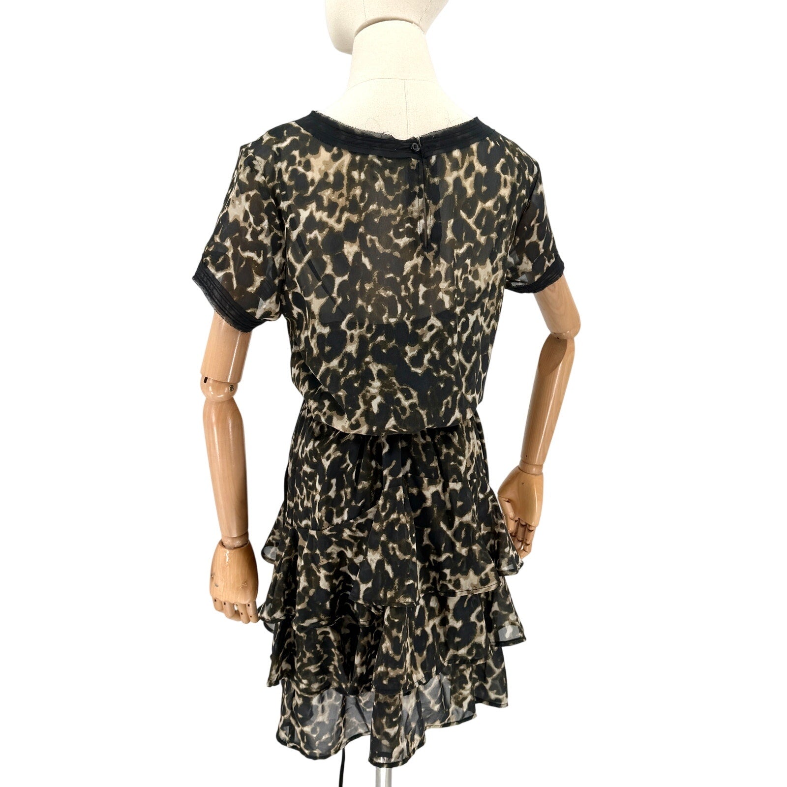 Converse One Star Leopard Print Sheer Ruffle Tiered Mini Dress