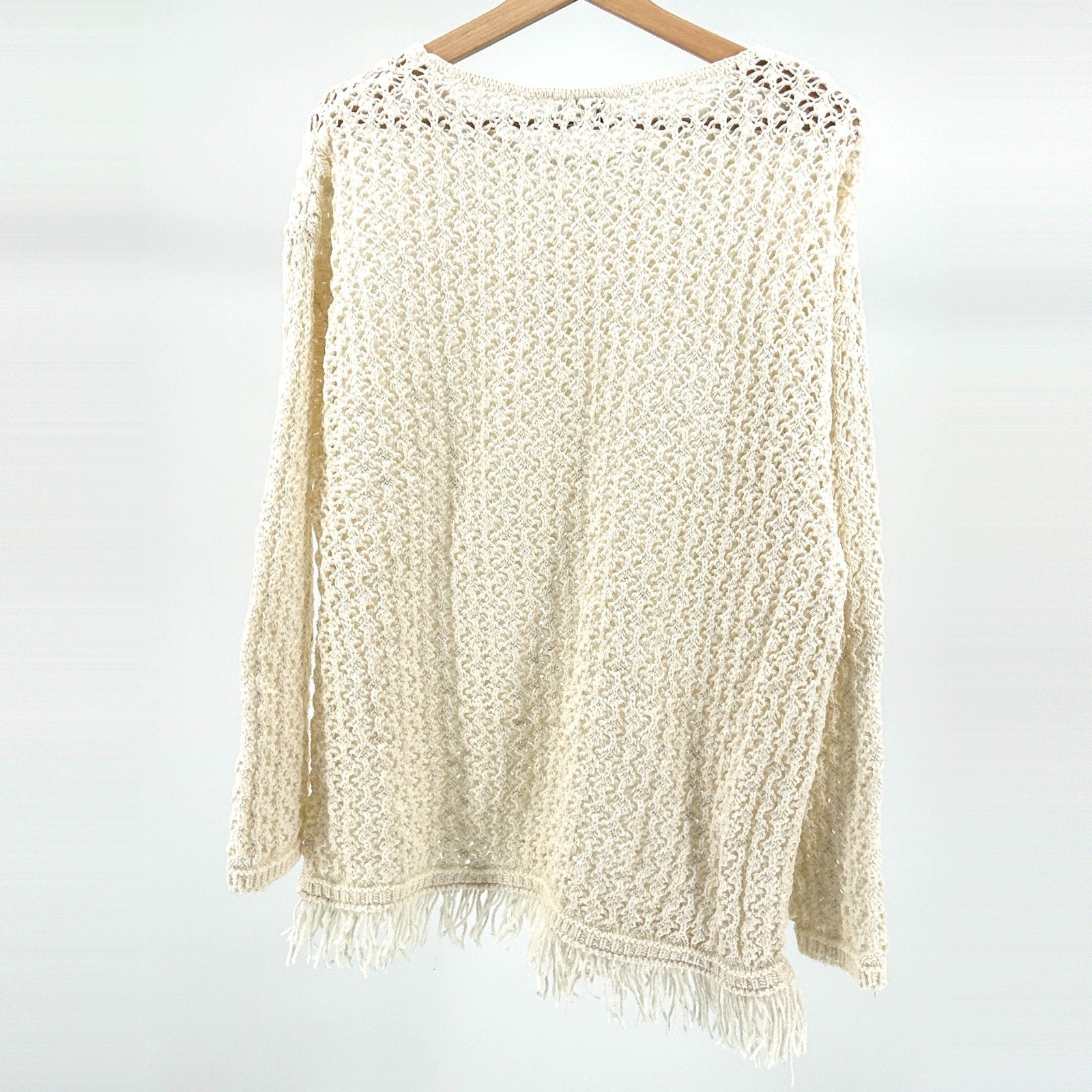 Vintage 1990s Sarah Arizona Cream 100% Cotton Fringe Knit Sweater