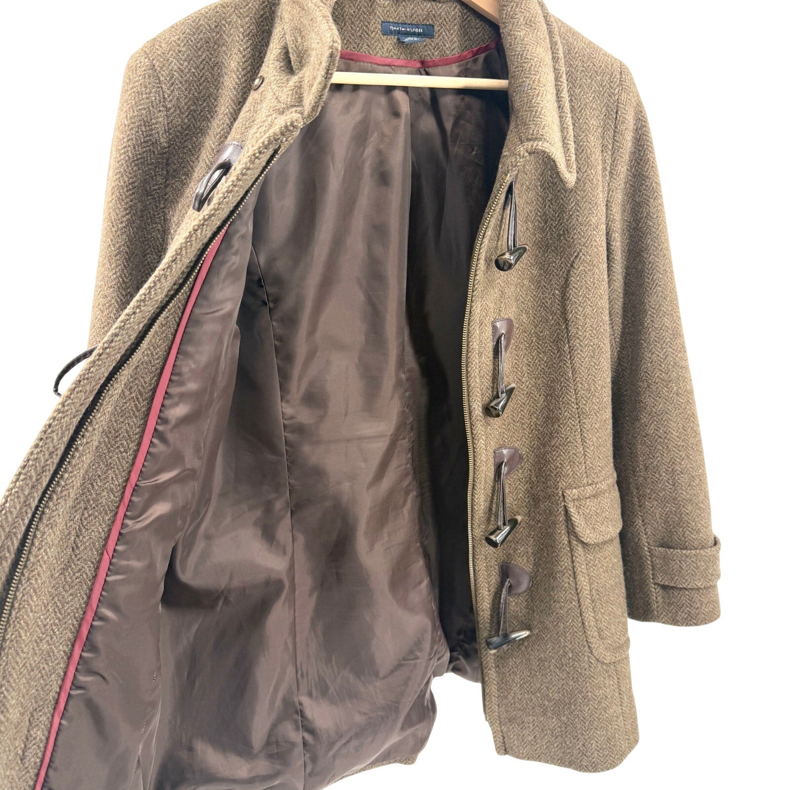 Tommy Hilfiger Brown 100% Wool Toggle Duffle Coat