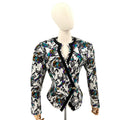 Vintage 80s Liz Elana White Black Abstract 100% Silk Quilted Peplum Jacket