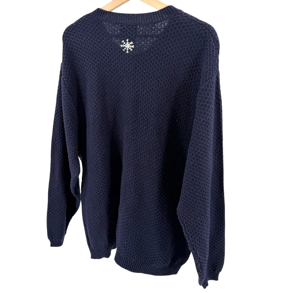 Vintage 90s Northern Reflections Navy Blue Fair Isle Reindeer Cardigan Sweater