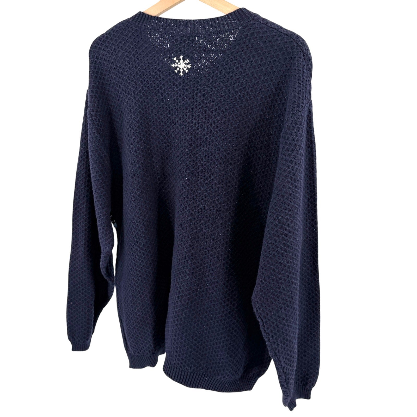 Vintage 90s Northern Reflections Navy Blue Fair Isle Reindeer Cardigan Sweater
