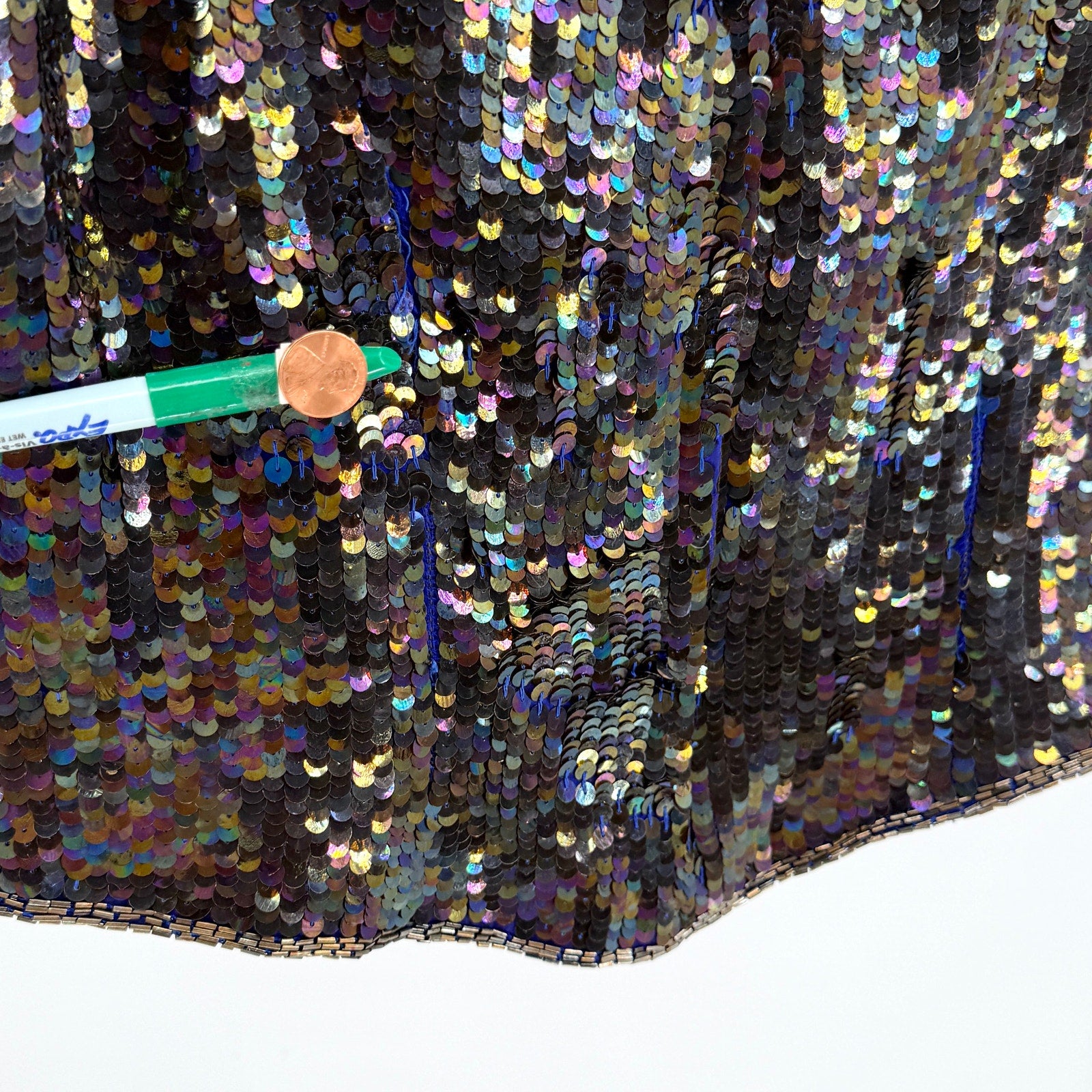 Vintage 90s Adrianna Papell Dark Purple 100% Silk Sequin Beaded Top