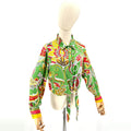 Haute Hippie Green Yellow Paisley Silk Wrap Front Tie Crop Top Blouse