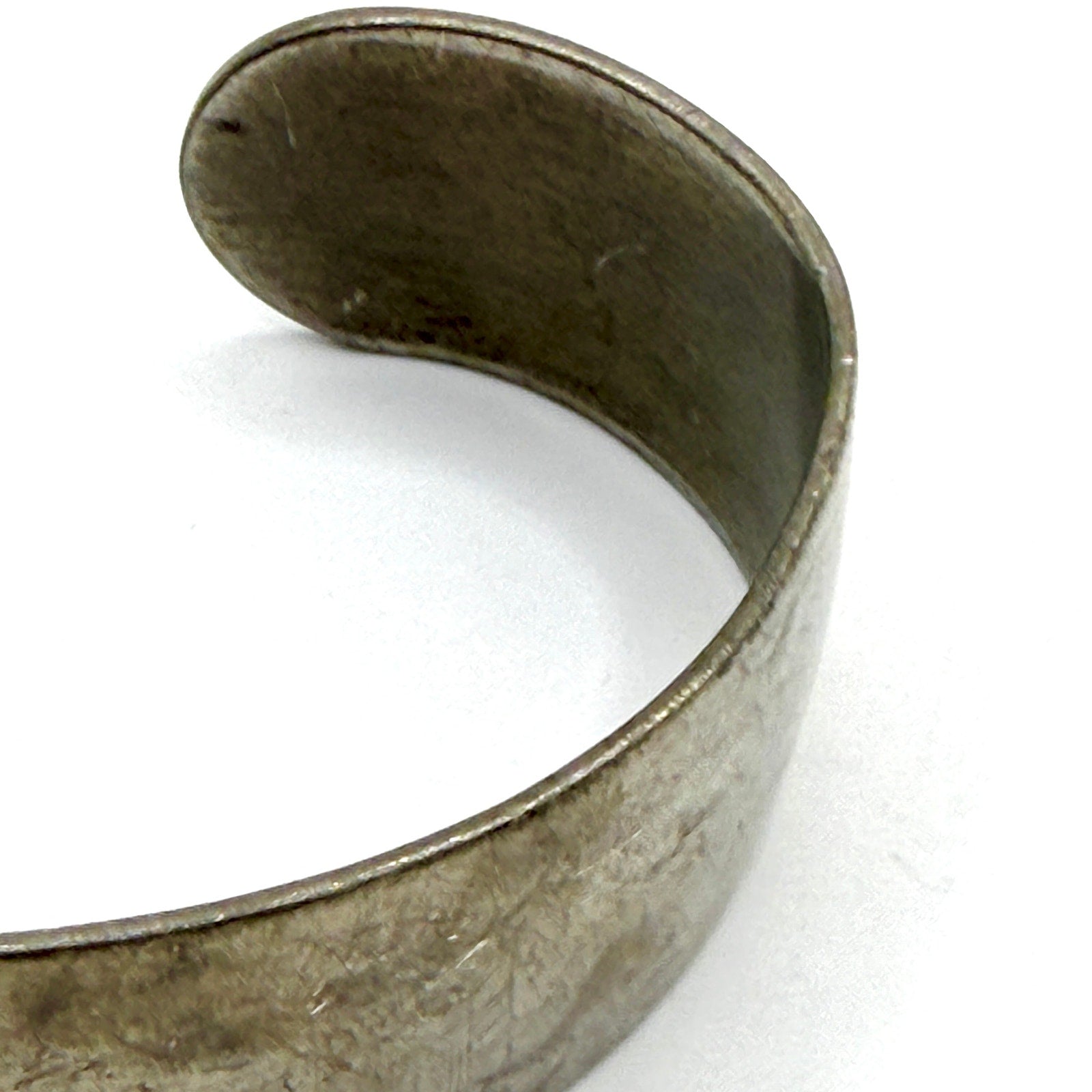 Vintage 70s Matte Pewter Modernist Stamped Wide Cuff Bracelet