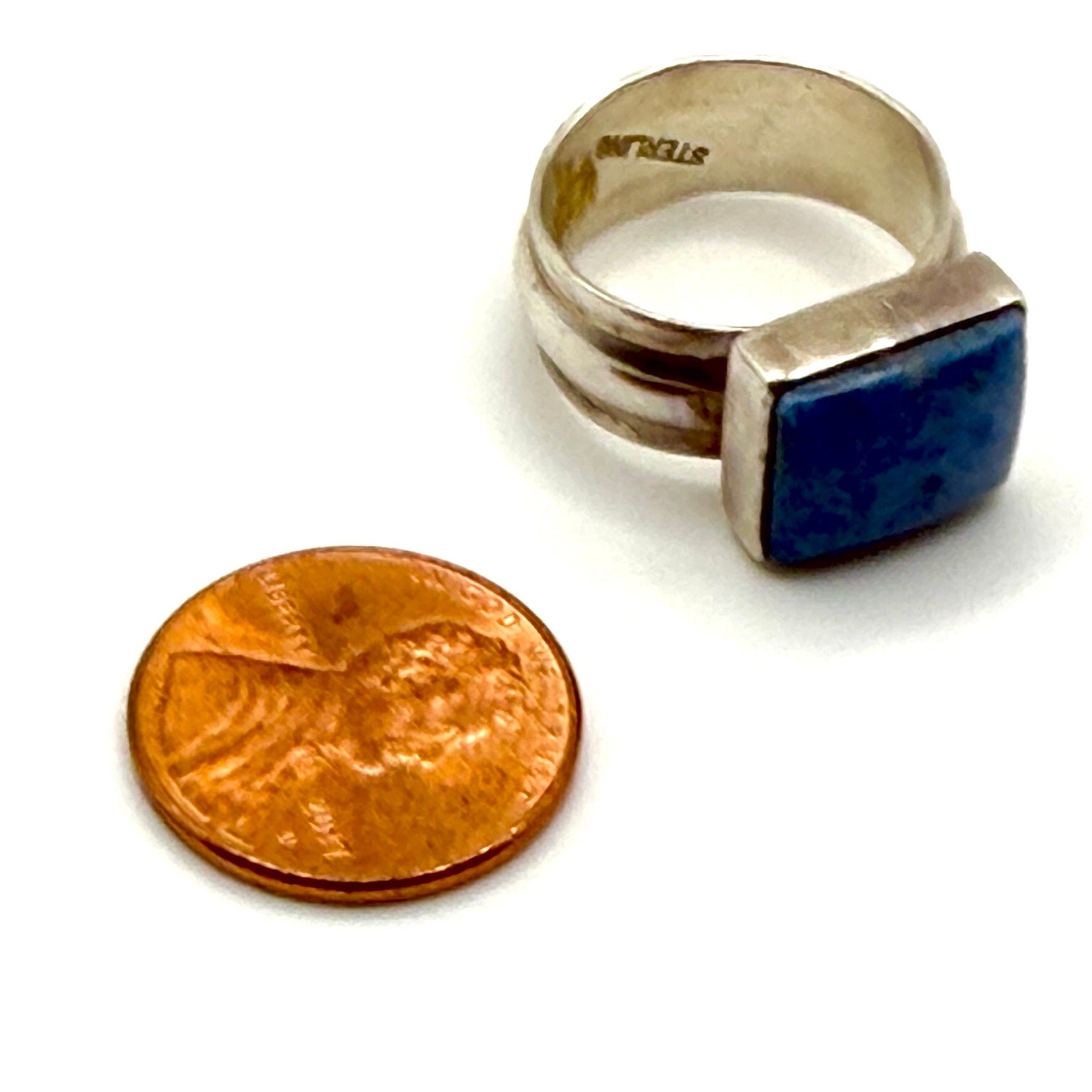 Vintage 90s Blue Lapis Sterling Silver Stamped Boho Statement Ring