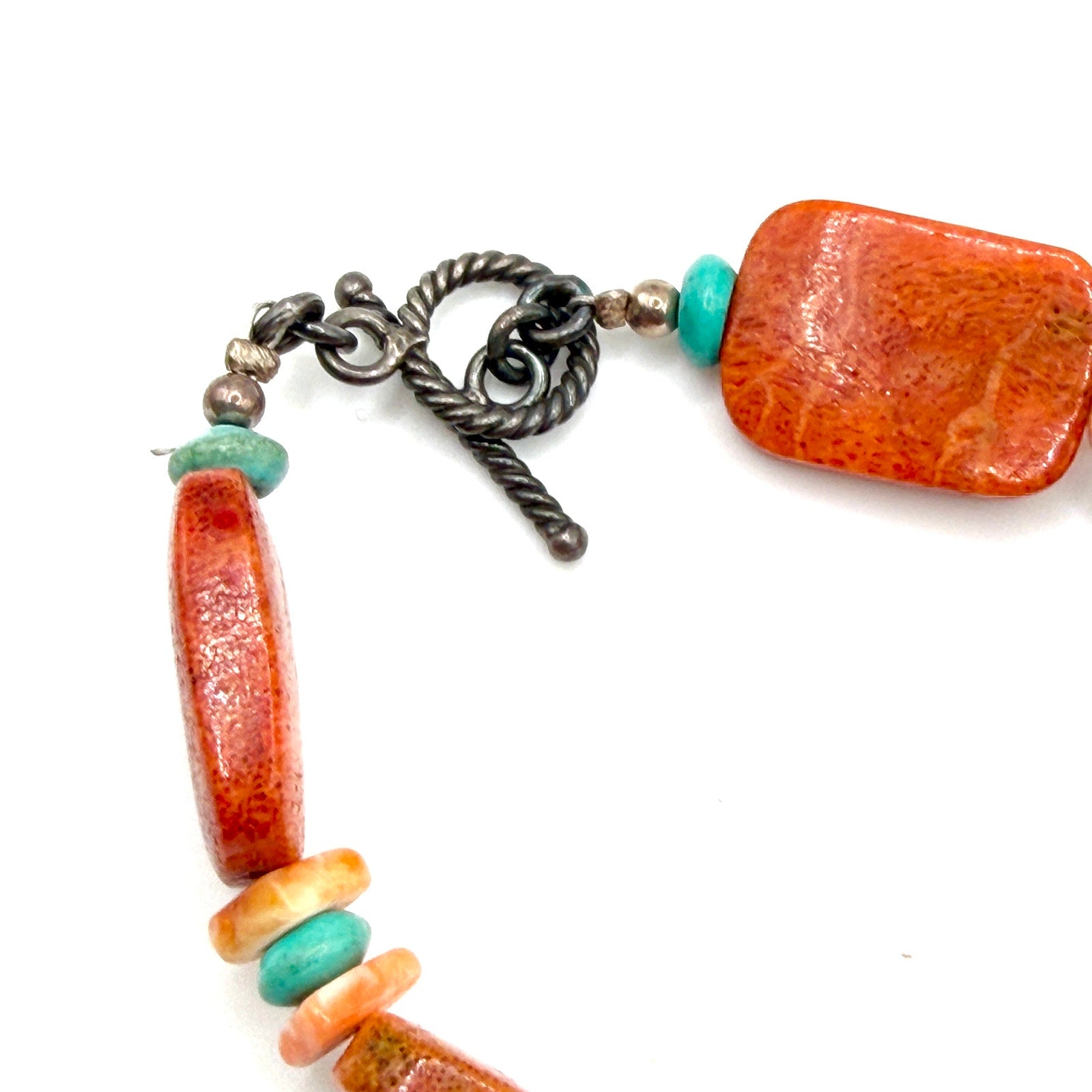 Vintage 90s Orange Coral Turquoise Southwestern Toggle Bracelet