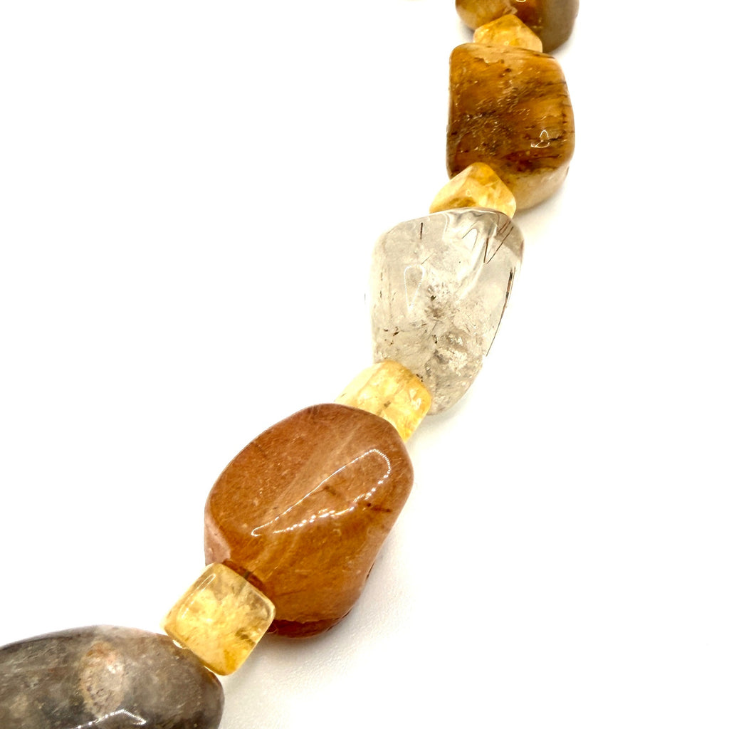 Vintage 90s Brown Gold Rutilated Quartz Citrine Chunky Nugget Statement Necklace