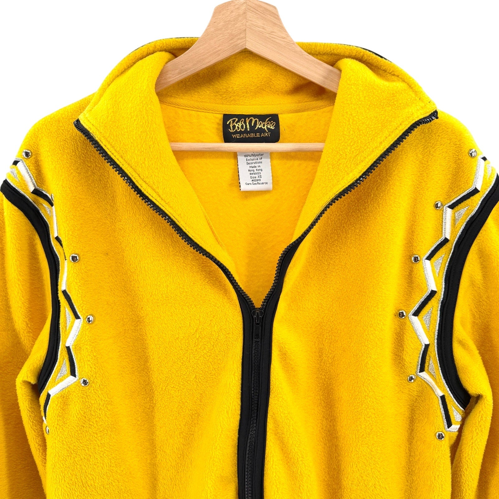 Vintage 90s Bob Mackie Yellow Studded Embroidered Fleece Zip Jacket