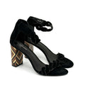Jeffrey Campbell Black Suede Wood Inlay Geometric Block Heel Lindsay Sandals