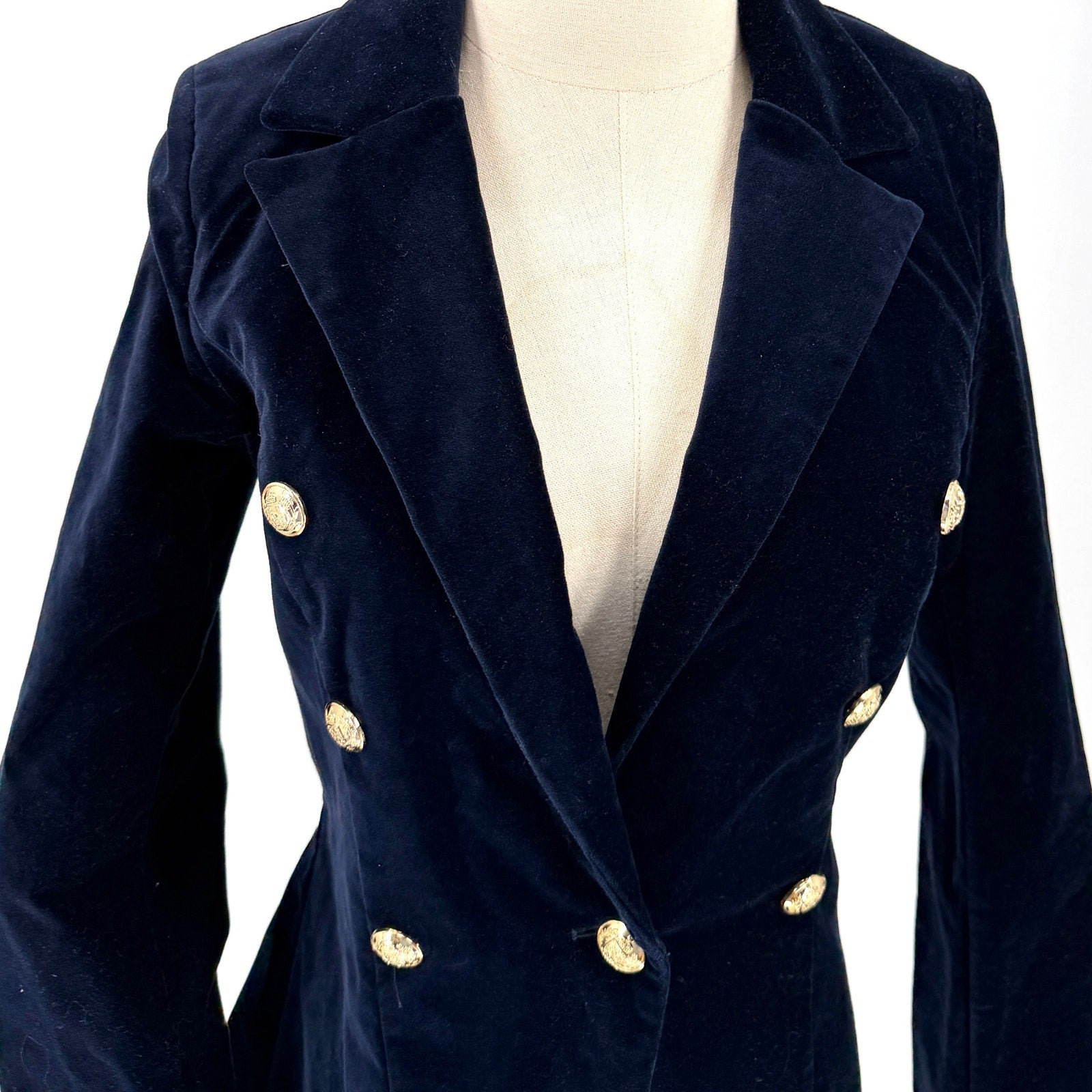 Aqua Midnight Blue Double Breasted Gold Button Blazer Jacket