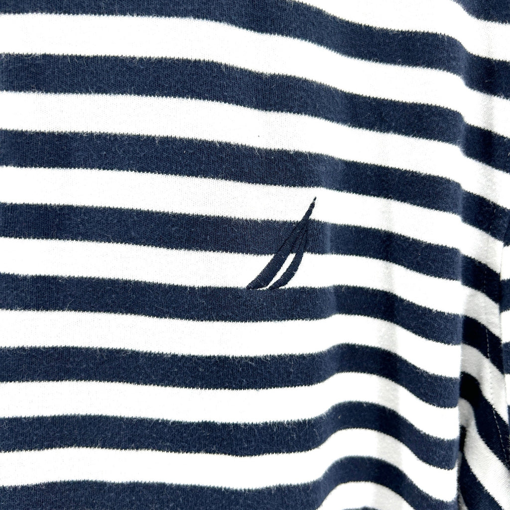 Y2K Nautica Navy White Striped Classic Fit Cotton Polo Shirt