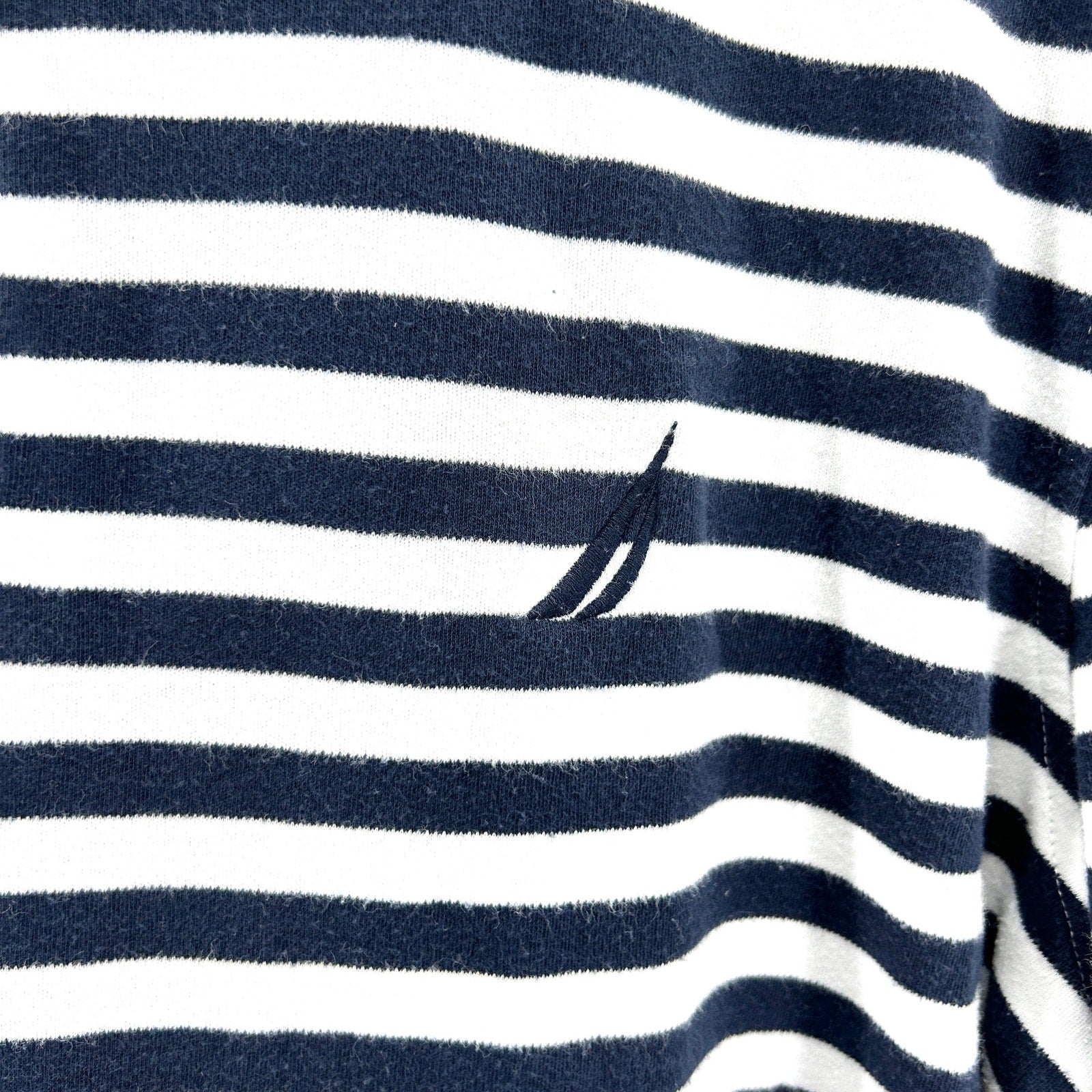 Y2K Nautica Navy White Striped Classic Fit Cotton Polo Shirt
