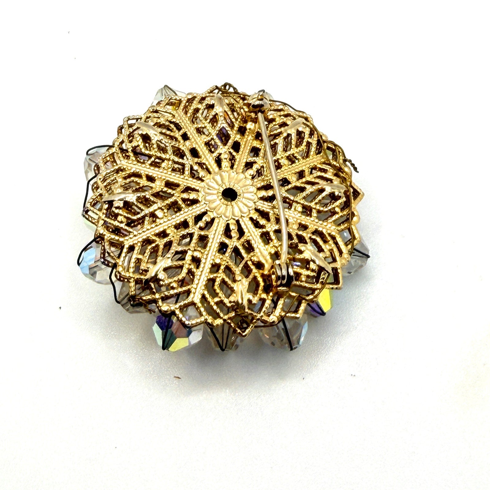 Vintage 50s Clear Aurora Borealis Crystal Glamour Wire Wrapped Cluster Brooch