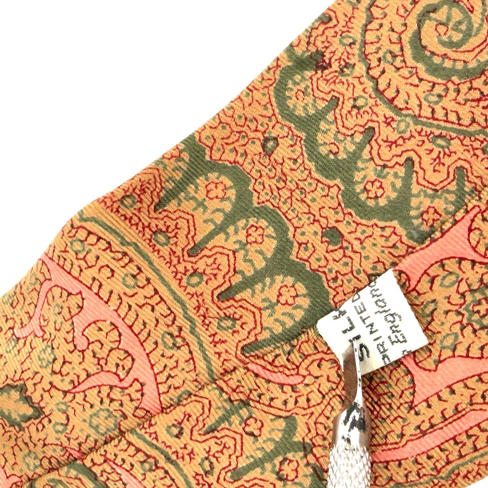 Vintage 80s Liberty of London Ocher Yellow Pink Paisley 100% Silk Dapper Necktie