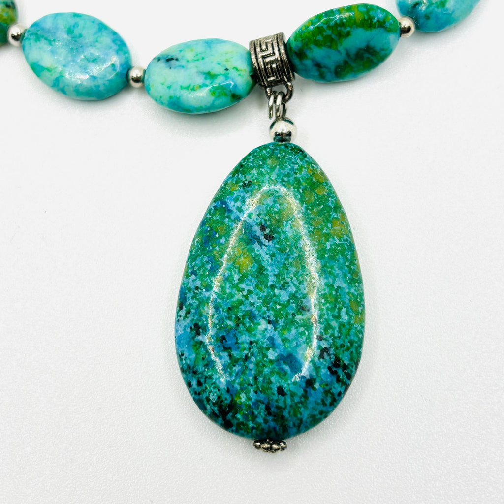 Vintage Y2K Stauer Sterling Silver Turquoise Green Chrysocolla Pendant Necklace