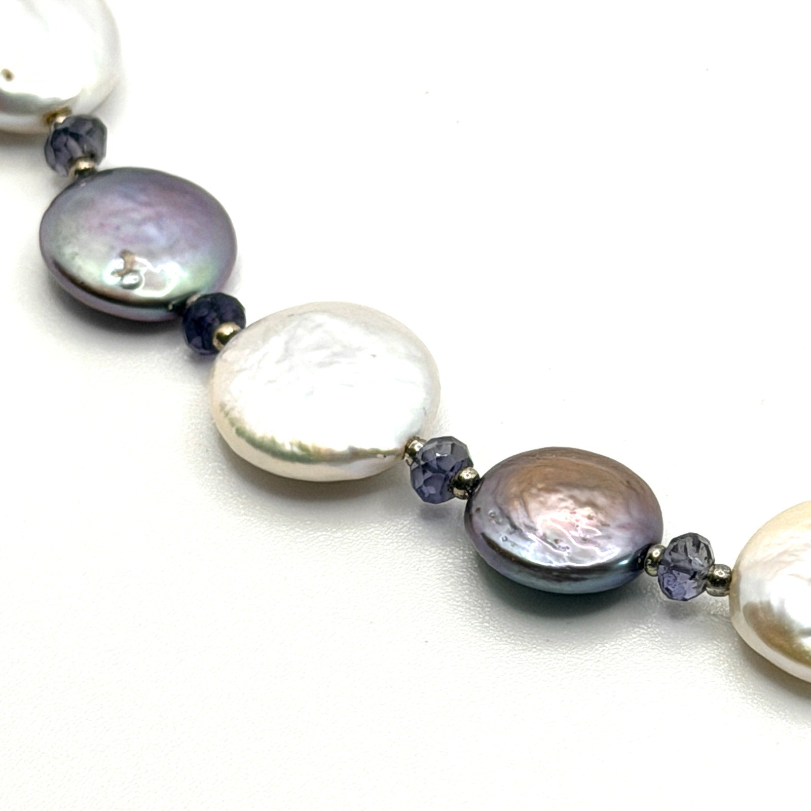 Vintage 90s Genuine Freshwater White Grey Coin Pearl Toggle Statement Necklace