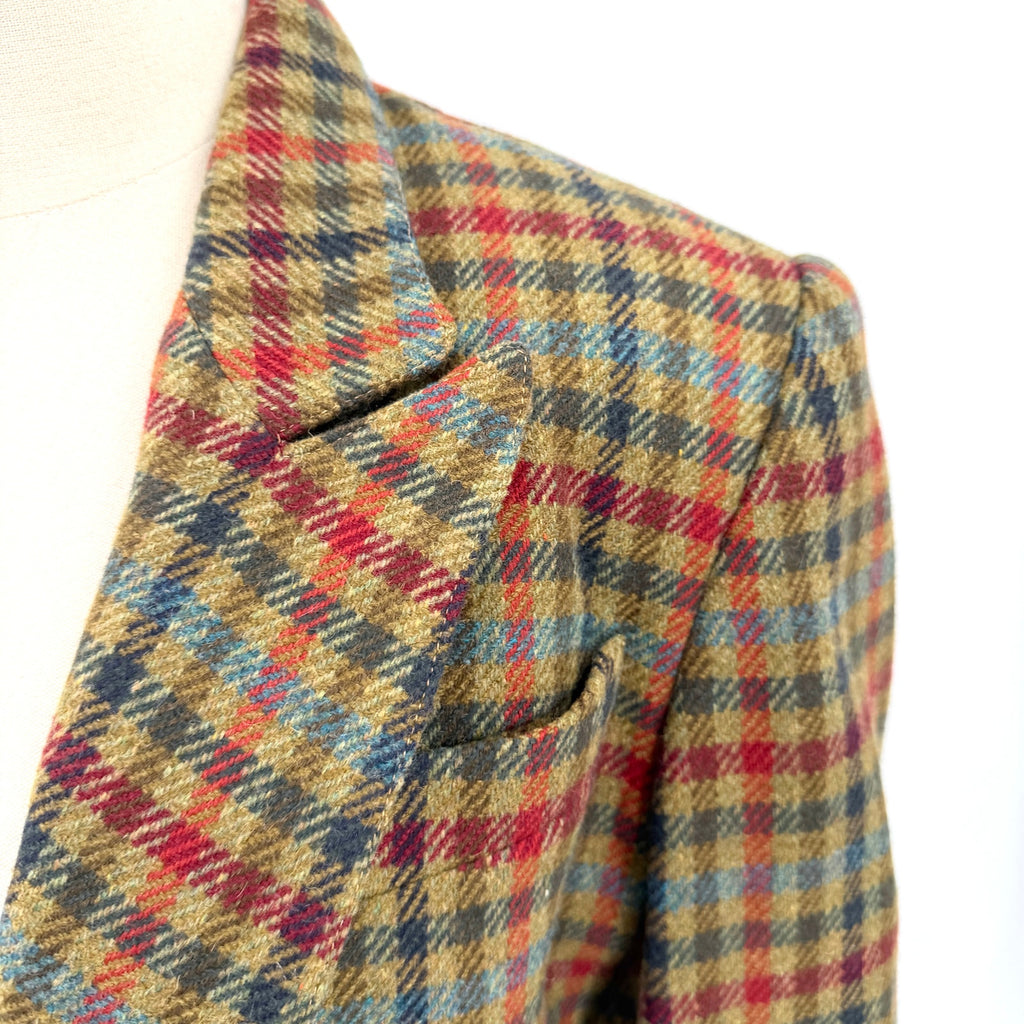 Vintage 80s Le Passe-Partout Olive Wool Plaid Peplum Blazer