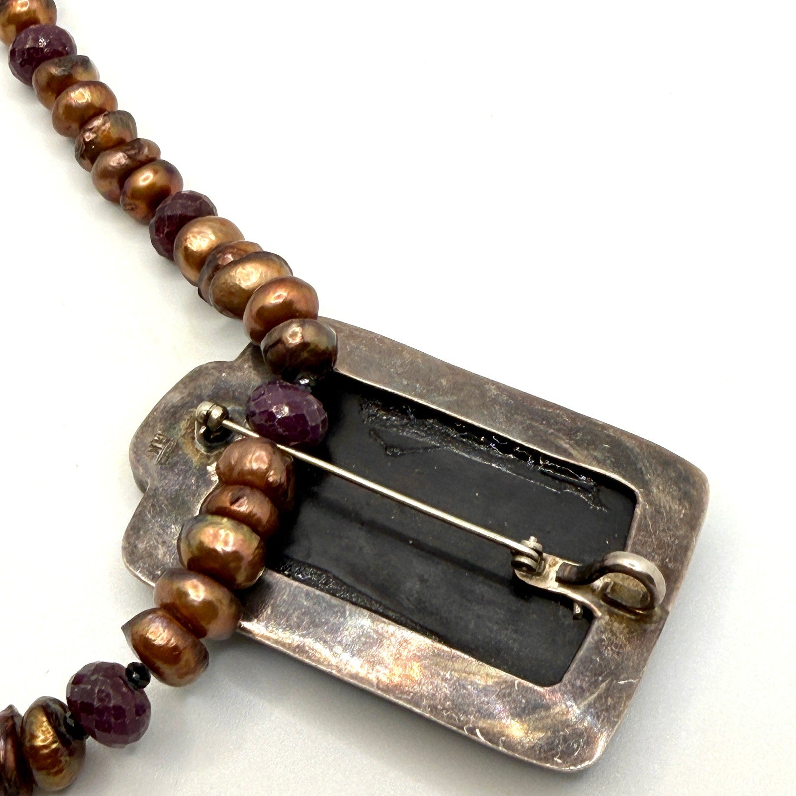 Vintage 90s Amy Kahn Russell Sterling Silver Dragon Pearl Ruby Necklace Pendant