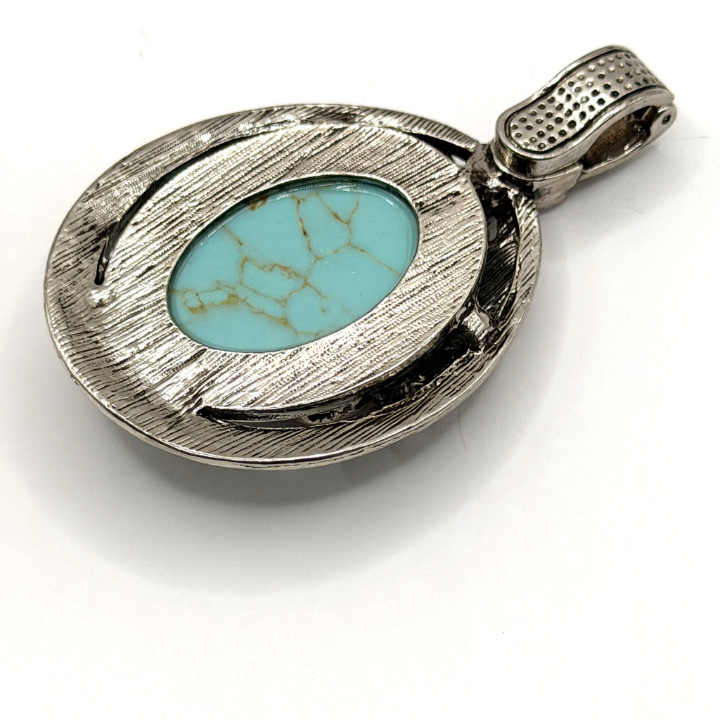 Vintage Y2K Fleur de Lis Turquoise Rhinestone Magnetic Enhancer Pendant